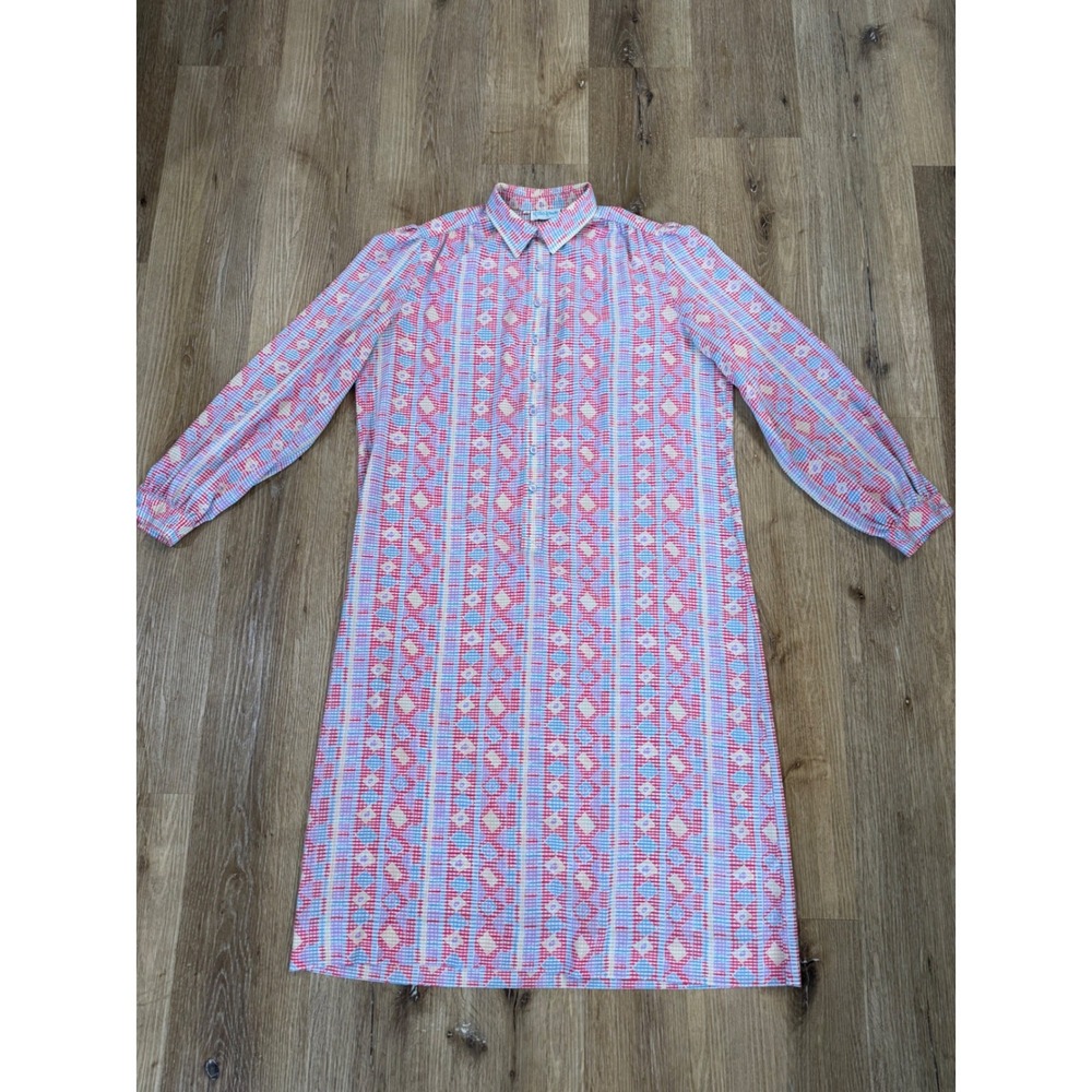 Katie Lewis Vintage Geometric Stripe Shift Dress Womens 16 Pink Blue Grannycore